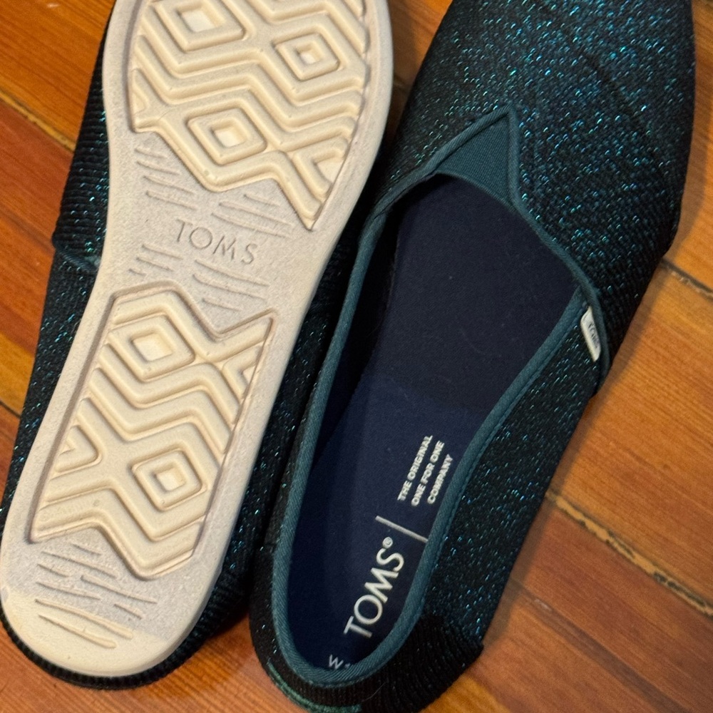 TOMS Alpargata Metallic Sparkle Blue Slip On Shoes - Picture 5 of 5